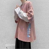 Aidase Autumn High Street Diablo Long-sleeved Men's Fake Two-piece T-shirt Male Students Korean Loose Clothes Trendy Men's Clothing aidase-shop