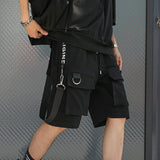 Hip Hop Summer Shorts Men 2021 Black Ribbons Streetwear Bermuda Man Shorts Multi-pocket Punk Casual Knee Length Short Pants Men aidase-shop