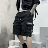 Hip Hop Summer Shorts Men 2021 Black Ribbons Streetwear Bermuda Man Shorts Multi-pocket Punk Casual Knee Length Short Pants Men aidase-shop