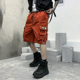Hip Hop Summer Shorts Men 2021 Black Ribbons Streetwear Bermuda Man Shorts Multi-pocket Punk Casual Knee Length Short Pants Men aidase-shop
