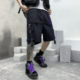 Hip Hop Summer Shorts Men 2021 Black Ribbons Streetwear Bermuda Man Shorts Multi-pocket Punk Casual Knee Length Short Pants Men aidase-shop