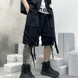 Hip Hop Summer Shorts Men 2021 Black Ribbons Streetwear Bermuda Man Shorts Multi-pocket Punk Casual Knee Length Short Pants Men aidase-shop