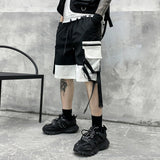 Hip Hop Summer Shorts Men 2021 Black Ribbons Streetwear Bermuda Man Shorts Multi-pocket Punk Casual Knee Length Short Pants Men aidase-shop