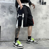 Hip Hop Summer Shorts Men 2021 Black Ribbons Streetwear Bermuda Man Shorts Multi-pocket Punk Casual Knee Length Short Pants Men aidase-shop