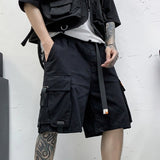 Hip Hop Summer Shorts Men 2021 Black Ribbons Streetwear Bermuda Man Shorts Multi-pocket Punk Casual Knee Length Short Pants Men aidase-shop