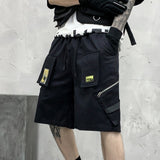 Hip Hop Summer Shorts Men 2021 Black Ribbons Streetwear Bermuda Man Shorts Multi-pocket Punk Casual Knee Length Short Pants Men aidase-shop