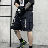 Hip Hop Summer Shorts Men 2021 Black Ribbons Streetwear Bermuda Man Shorts Multi-pocket Punk Casual Knee Length Short Pants Men aidase-shop