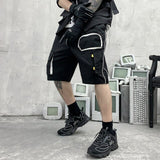 Hip Hop Summer Shorts Men 2021 Black Ribbons Streetwear Bermuda Man Shorts Multi-pocket Punk Casual Knee Length Short Pants Men aidase-shop
