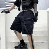 Hip Hop Summer Shorts Men 2021 Black Ribbons Streetwear Bermuda Man Shorts Multi-pocket Punk Casual Knee Length Short Pants Men aidase-shop