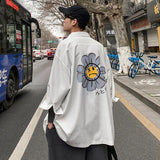 Aidase Men White Flower Korean Shirts 2021 Mens Half Sleeve Harajuku Black Shirt Male Vintage Casual Clothing Button Up Shirt aidase-shop