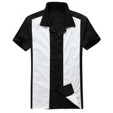 Men Shirt Short Sleeve Summer Rockabilly Bowling Cotton Casual Shirts Men Vintage Shirt Printed Splicing Camisa Masculina S-3XL aidase-shop