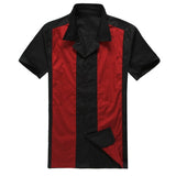 Men Shirt Short Sleeve Summer Rockabilly Bowling Cotton Casual Shirts Men Vintage Shirt Printed Splicing Camisa Masculina S-3XL aidase-shop