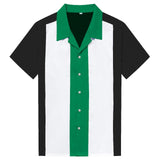 Men Shirt Short Sleeve Summer Rockabilly Bowling Cotton Casual Shirts Men Vintage Shirt Printed Splicing Camisa Masculina S-3XL aidase-shop