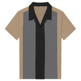 Men Shirt Short Sleeve Summer Rockabilly Bowling Cotton Casual Shirts Men Vintage Shirt Printed Splicing Camisa Masculina S-3XL aidase-shop