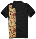Men Shirt Short Sleeve Summer Rockabilly Bowling Cotton Casual Shirts Men Vintage Shirt Printed Splicing Camisa Masculina S-3XL aidase-shop