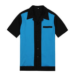 Men Shirt Short Sleeve Summer Rockabilly Bowling Cotton Casual Shirts Men Vintage Shirt Printed Splicing Camisa Masculina S-3XL aidase-shop