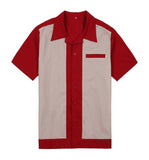 Men Shirt Short Sleeve Summer Rockabilly Bowling Cotton Casual Shirts Men Vintage Shirt Printed Splicing Camisa Masculina S-3XL aidase-shop