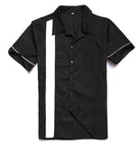 Men Shirt Short Sleeve Summer Rockabilly Bowling Cotton Casual Shirts Men Vintage Shirt Printed Splicing Camisa Masculina S-3XL aidase-shop