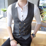 Aidase Men's Double Breasted Vest Spring 2021 New Slim Sleeveless Formal Suit Vest Gray Black Fashion Men's Business Casual Suit Vest aidase-shop