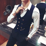 Aidase Men's Double Breasted Vest Spring 2021 New Slim Sleeveless Formal Suit Vest Gray Black Fashion Men's Business Casual Suit Vest aidase-shop