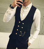 Aidase Men's Double Breasted Vest Spring 2021 New Slim Sleeveless Formal Suit Vest Gray Black Fashion Men's Business Casual Suit Vest aidase-shop