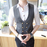 Aidase Men's Double Breasted Vest Spring 2021 New Slim Sleeveless Formal Suit Vest Gray Black Fashion Men's Business Casual Suit Vest aidase-shop