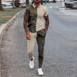 Fashion Solid Mens Clothes 2021 Summer 2 Piece Set Men Turn-down Collar Zipper Tops And Drawstring Pants Outfit Casual Suits 3XL aidase-shop