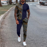 Fashion Solid Mens Clothes 2021 Summer 2 Piece Set Men Turn-down Collar Zipper Tops And Drawstring Pants Outfit Casual Suits 3XL aidase-shop