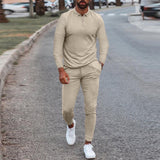 Fashion Solid Mens Clothes 2021 Summer 2 Piece Set Men Turn-down Collar Zipper Tops And Drawstring Pants Outfit Casual Suits 3XL aidase-shop