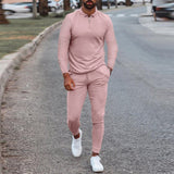 Fashion Solid Mens Clothes 2021 Summer 2 Piece Set Men Turn-down Collar Zipper Tops And Drawstring Pants Outfit Casual Suits 3XL aidase-shop