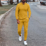 Fashion Solid Mens Clothes 2021 Summer 2 Piece Set Men Turn-down Collar Zipper Tops And Drawstring Pants Outfit Casual Suits 3XL aidase-shop