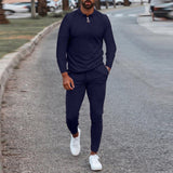 Fashion Solid Mens Clothes 2021 Summer 2 Piece Set Men Turn-down Collar Zipper Tops And Drawstring Pants Outfit Casual Suits 3XL aidase-shop
