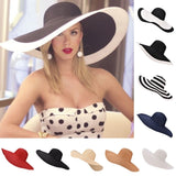 7.1''/18cm Foldable Oversized Huge Wide Brim Sun Beach Hats Straw Summer Wedding Womens Ladies Floppy Party Dressy aidase-shop