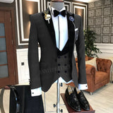2021 Formal Business Men Suit 3 Pieces Male Jacket Custom Fashion Groom Wedding Suit Tuxedo Red Velvet Lapel Blazer Vest Pants aidase-shop