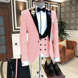 2021 Formal Business Men Suit 3 Pieces Male Jacket Custom Fashion Groom Wedding Suit Tuxedo Red Velvet Lapel Blazer Vest Pants aidase-shop