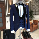 2021 Formal Business Men Suit 3 Pieces Male Jacket Custom Fashion Groom Wedding Suit Tuxedo Red Velvet Lapel Blazer Vest Pants aidase-shop