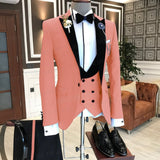 2021 Formal Business Men Suit 3 Pieces Male Jacket Custom Fashion Groom Wedding Suit Tuxedo Red Velvet Lapel Blazer Vest Pants aidase-shop