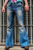 Men Flared baggy Jeans Bootcut Leg Pants Distressed Patchwork Jeans New Designer Punk Stlye Bell Bottom Denim Trousers aidase-shop