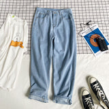Aidase  Men's Casual Oversize Jeans 2022 Autumn Solid Color Straight Denim Pants Korean Woman Loose Ankle-Length Streetwear Jeans aidase-shop