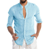 Aidase Men's Summer Long Sleeve Casual Linen Shirt Cotton Blouse aidase-shop