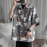 Aidase Casual Street Printed Short Long Sleeve Duck Print Shirt Women Men 2022 Hawaii Beach Oversize Fashion Harujuku Shirts Couple New aidase-shop