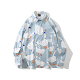 Aidase Casual Street Printed Short Long Sleeve Duck Print Shirt Women Men 2022 Hawaii Beach Oversize Fashion Harujuku Shirts Couple New aidase-shop