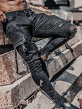 Men Jeans Drawstring High Waist Desighner Jean Pants Autumn Mens Clothing Biker Straight Denim Washed Hole Pant Trousers Black aidase-shop