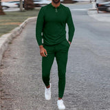 Fashion Solid Mens Clothes 2021 Summer 2 Piece Set Men Turn-down Collar Zipper Tops And Drawstring Pants Outfit Casual Suits 3XL aidase-shop