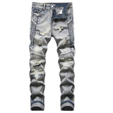 2020 High Quality Men  Casual Jeans Coated Slim Straight Pleated Biker Jeans Pants Male Denim Casual Pants Plus Size 42 aidase-shop