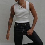 Aidase 2022 Summer New Casual Knitted Tops Men Hipster Slash Neck Slim Vest Tee White Solid Sleeveless Fashion Tank Tops Men Streetwear aidase-shop