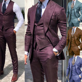 Aidase Newest Brown Classic Men Suit 3 Pieces Tuxedo Peak Lapel Groom Wedding Suits Set Burgundy Men Business Blazer Jacket Pants Vest aidase-shop