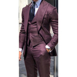 Aidase Newest Brown Classic Men Suit 3 Pieces Tuxedo Peak Lapel Groom Wedding Suits Set Burgundy Men Business Blazer Jacket Pants Vest aidase-shop