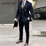 Aidase Newest Brown Classic Men Suit 3 Pieces Tuxedo Peak Lapel Groom Wedding Suits Set Burgundy Men Business Blazer Jacket Pants Vest aidase-shop