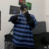 Aidase Autumn Korean Oversized Tshirt Women T Shirt Men Loose Harajuku BF Retro Striped Fake Two-piece Long-sleeved T-shirt Student Top aidase-shop